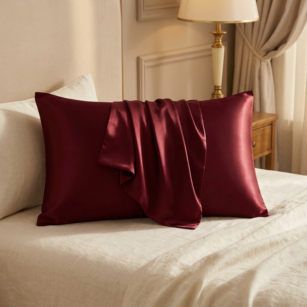 Taie d'oreiller en satin – Bordeaux