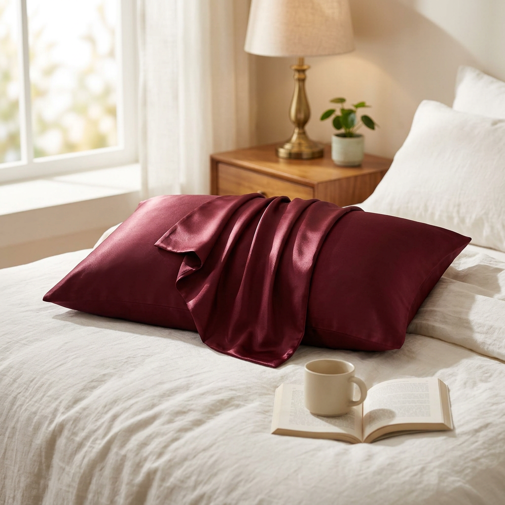 Taie d'oreiller en satin – Bordeaux