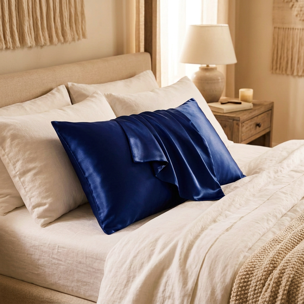 Taie d'oreiller en satin – Bleu nuit