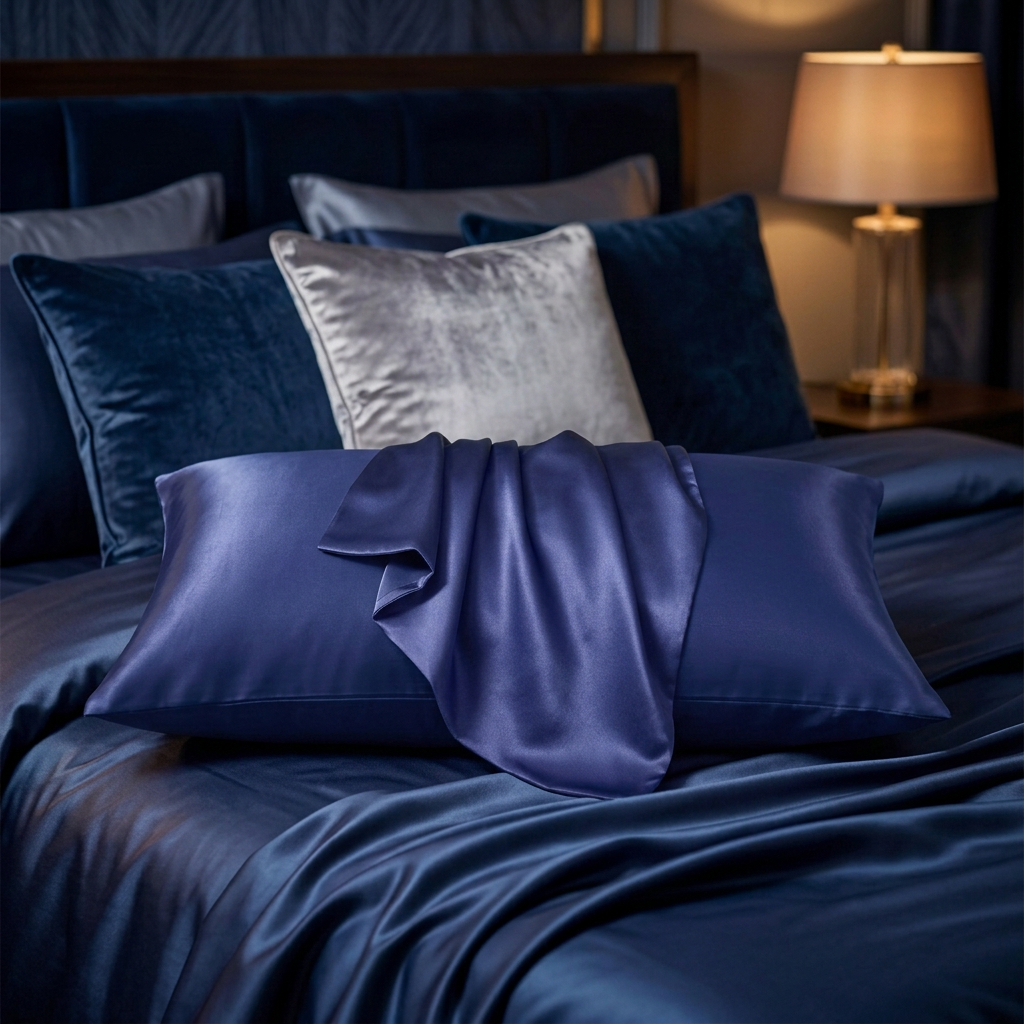 Taie d'oreiller en satin – Bleu nuit