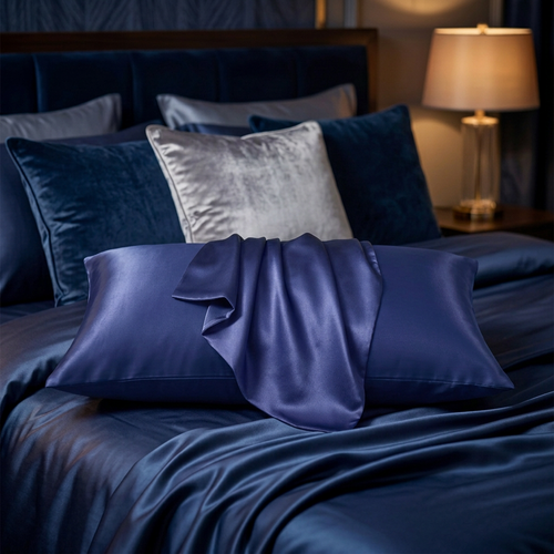Taie d'oreiller en satin – Bleu nuit