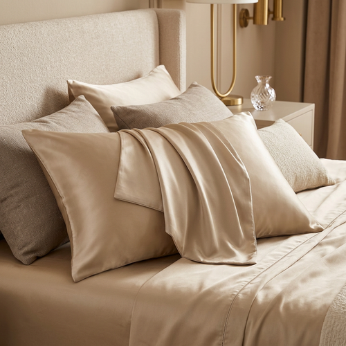 Taie d'oreiller en satin – Champagne